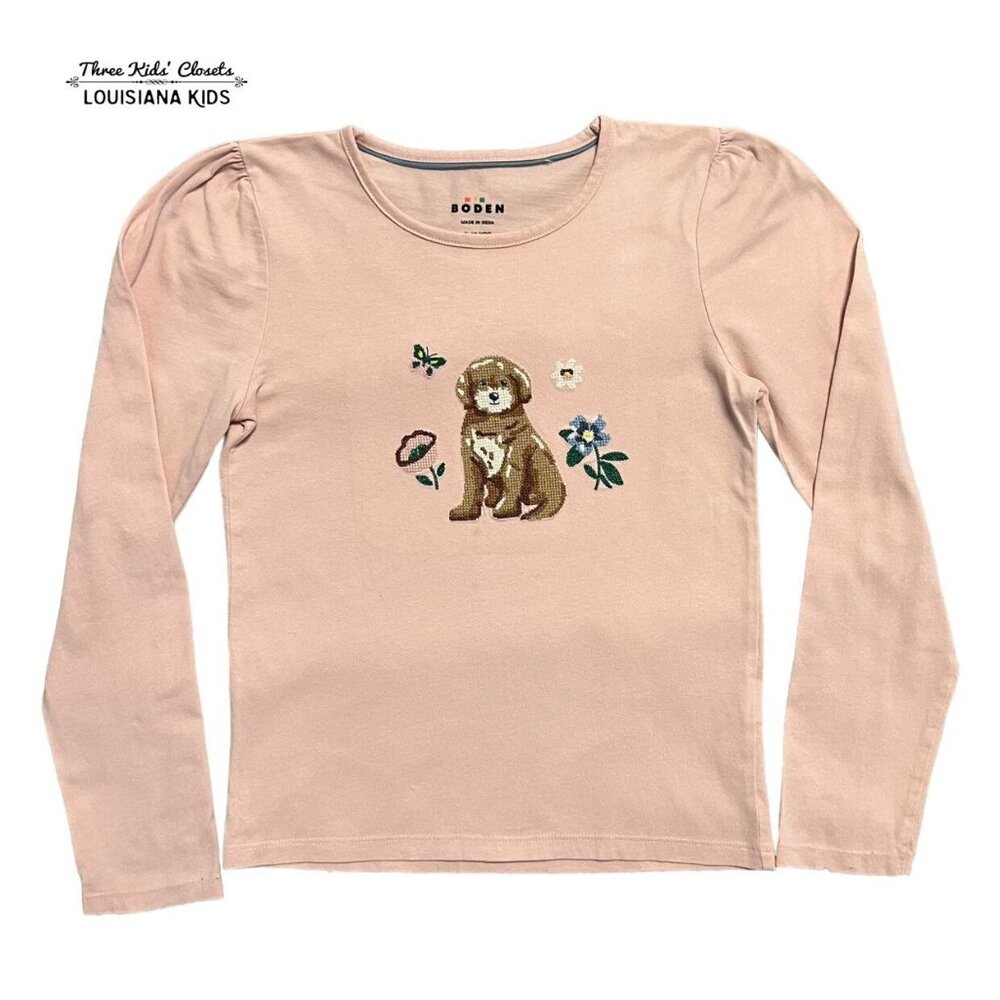 Mini Boden 9-10Y Dusty Rose Embroidered Dog Shirt
